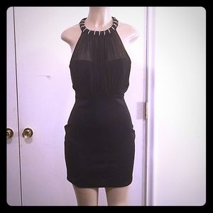 BLACK BEEDED MINI DRESS